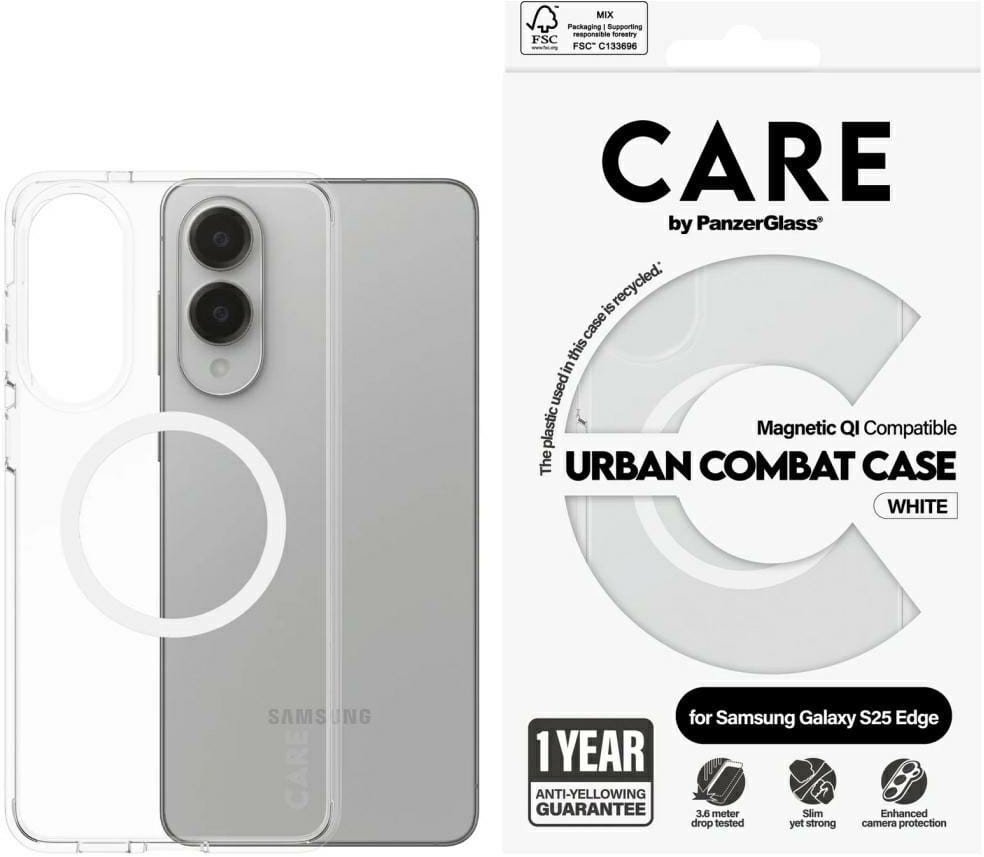 Etui CARE by PanzerGlass Flagship Urban Combat White QI do Samsung Galaxy S25 Edge przezroczysty