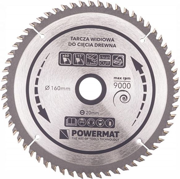 Powermat Tarcza widiowa do drewna Powermat (160 mm, 20 mm, 60 zęby)