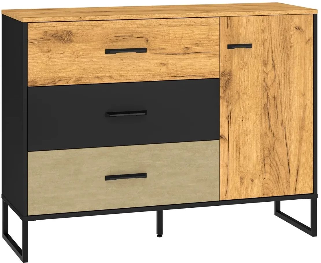 Komoda COLT 06 1D3S 120 dąb złoty craft/czarna ML MEBLE
