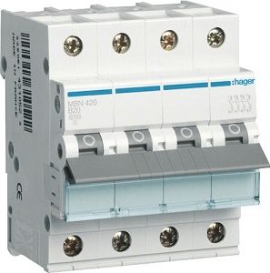 Hager Wyłącznik nadprądowy 4P B 20A 6kA AC (MBN420E)