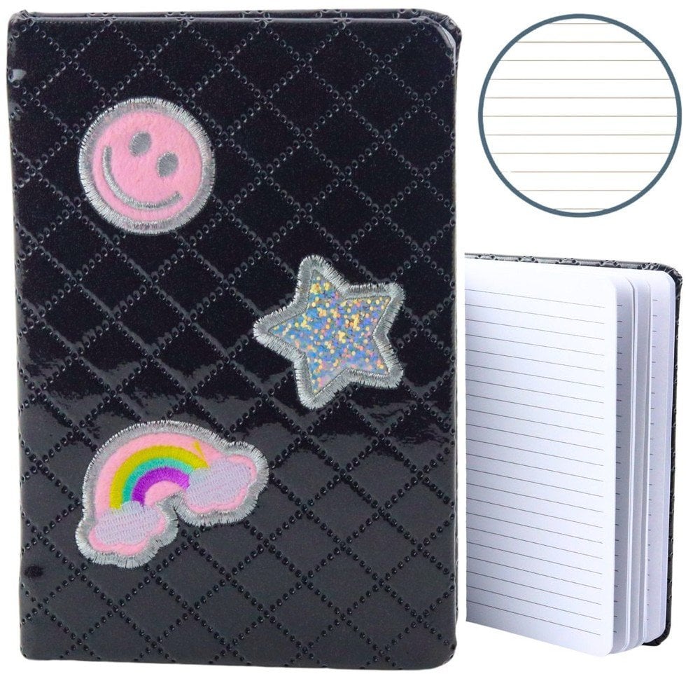 Lean Notatnik W Linie Brokatowy Naszywki Czarny B6 80 Kartek