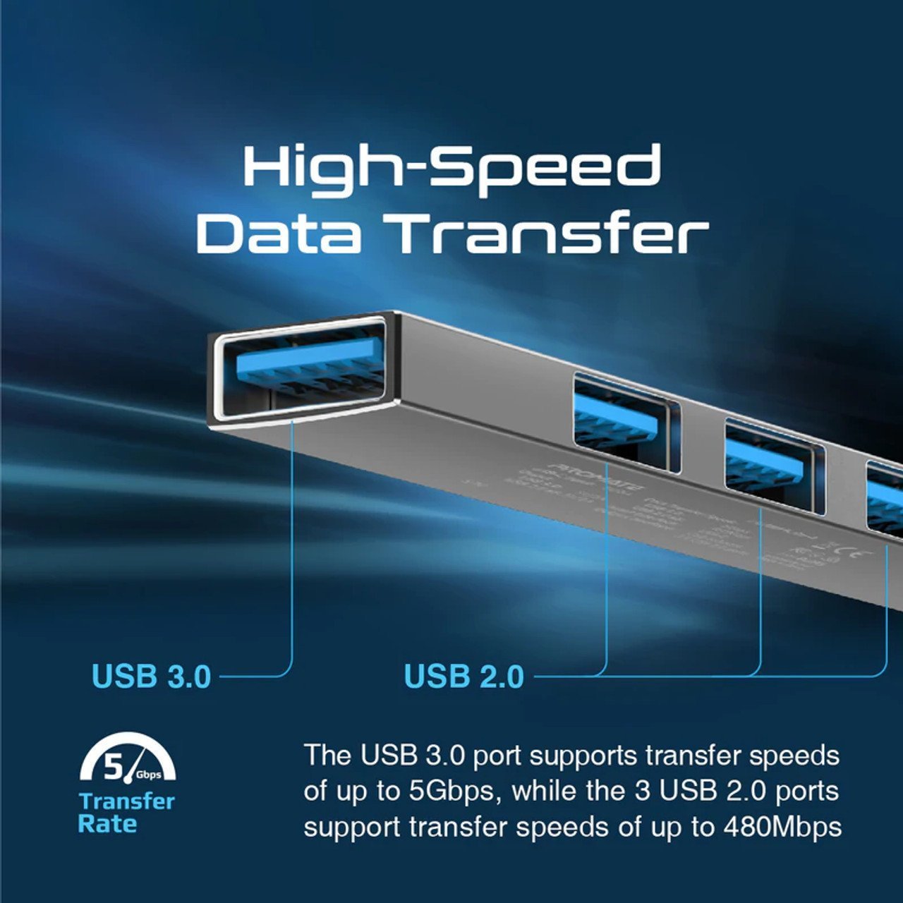 Promate LiteHub-4 USB-C Hub 3xUSB2.0 + USB3.0