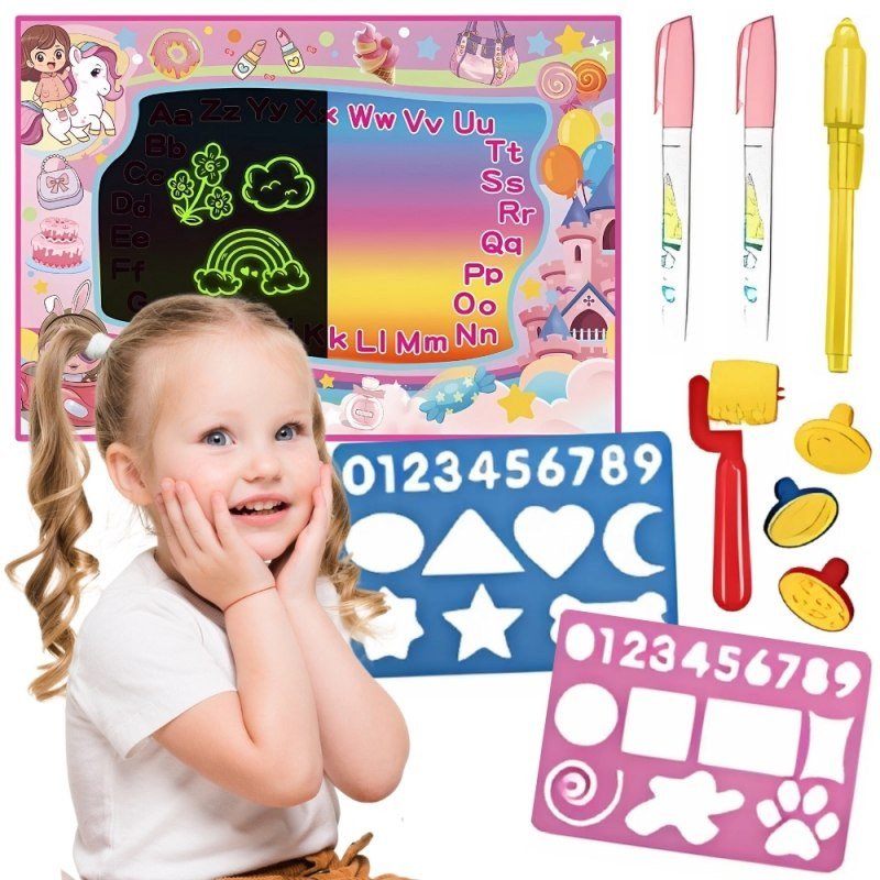 MATA WODNA DO MALOWANIA 2W1 XXL 100X70CM ŚWIECI W CIEMNOŚCI KREATYWNA