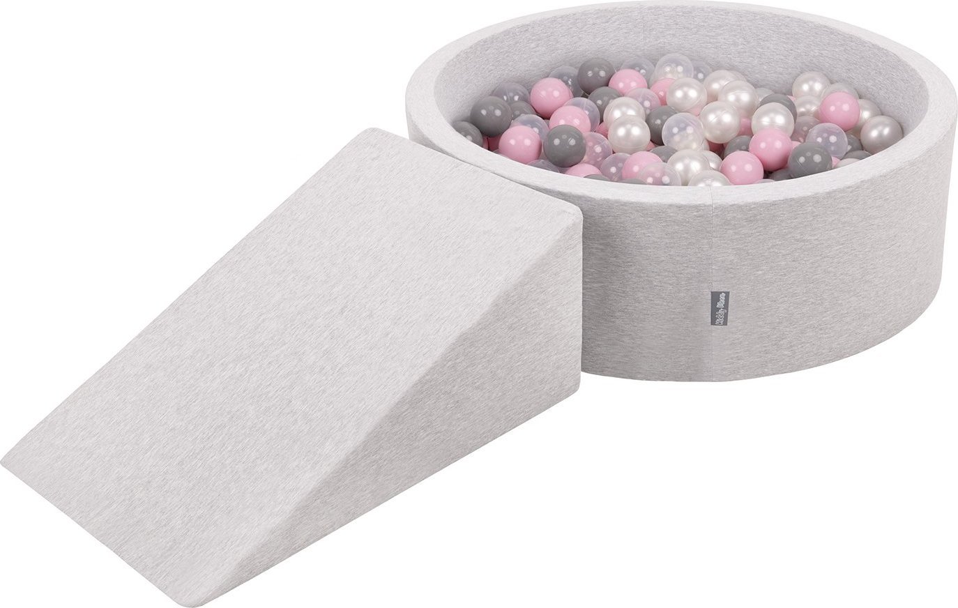 KiddyMoon Piankowy plac zabaw PPZP-OK30D-112 z piłeczkami jasnoszary: perła-szary-transparent-pudrowy róż basen 100/klin L Zabawka plac zabaw