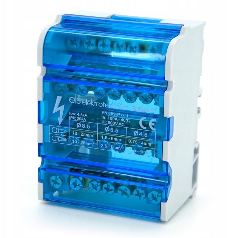 ELS Elektrotechnika Blok rozdzielczy mostek na szynę TH listwa 4x7 BR8407