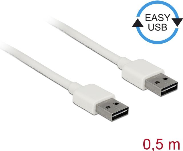 Kabel USB Delock USB-A - USB-A 0.5 m Biały (85192)