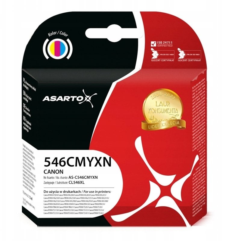 Tusz Asarto do Canon 546CMYXN | 8288B001 | CL546XL | 340 str. | color