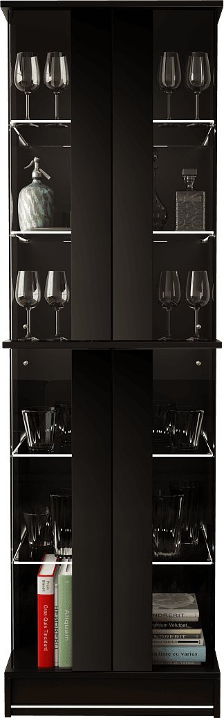 MEGSTYL WITRYNA 180CM Z LISTWĄ LED I PRZESZKLONYMI DRZWICZKAMI - EFECTO 3 Czarny mat - Czarny połysk