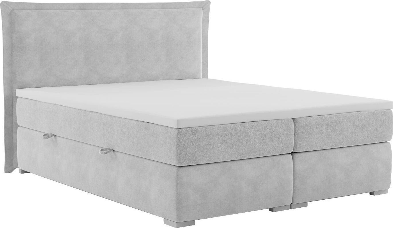 LAVERTO Łóżko kontynentalne VADUZ 160x200 jasno szare velvet z pojemnikiem