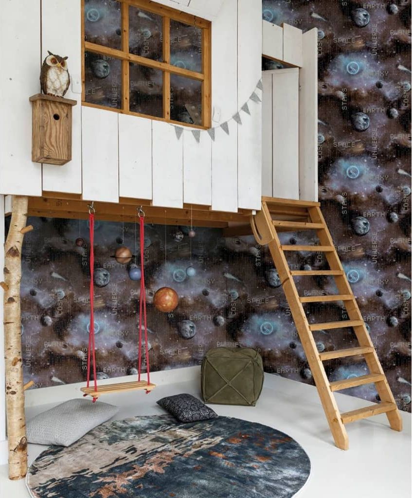 Good Vibes Good Vibes Tapeta Galaxy Planets and Text, niebiesko-czarna