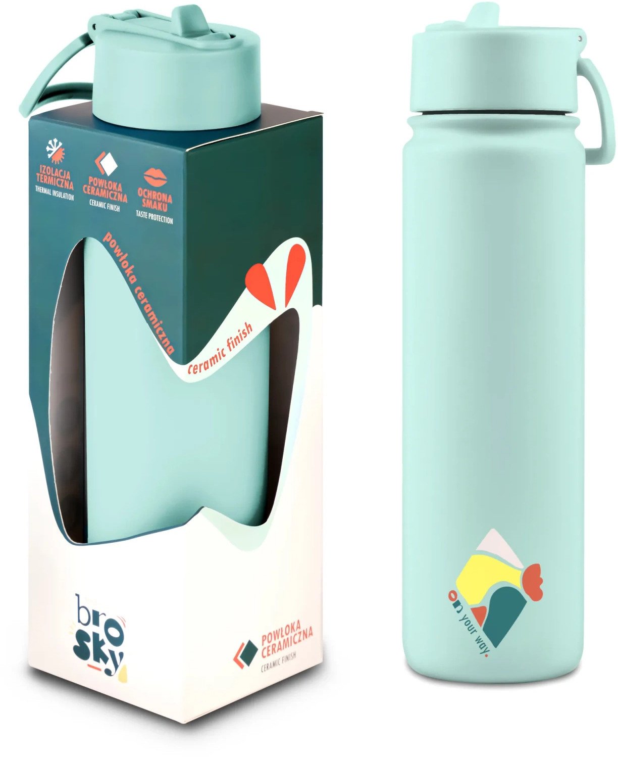 Brosky Abstract Miętowa stalowa butelka termiczna ze słomką 680 ml