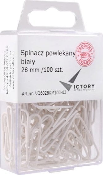 Victory Office Product SPINACZE BIUROWE VICTORY OFFICE 28MM 100 SZT. OKRĄGŁE POWLEKANE BIAŁE POJEMNIK PLASTIKOWY ZAWIESZANY