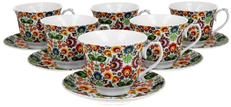 Komplet 6 filiżanek 250 ml + spodek Łowicz