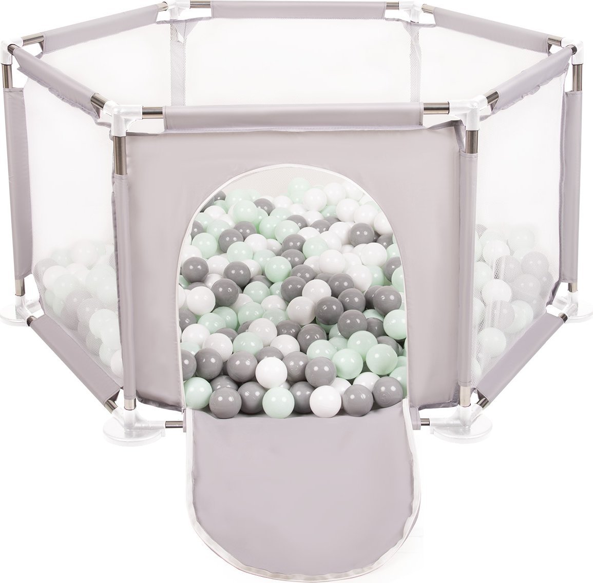 Selonis Sześciokąt składany KS-100X z piłeczkami 6cm szary: biały-szary-mięta 63x64/900piłek Zabawka kojec