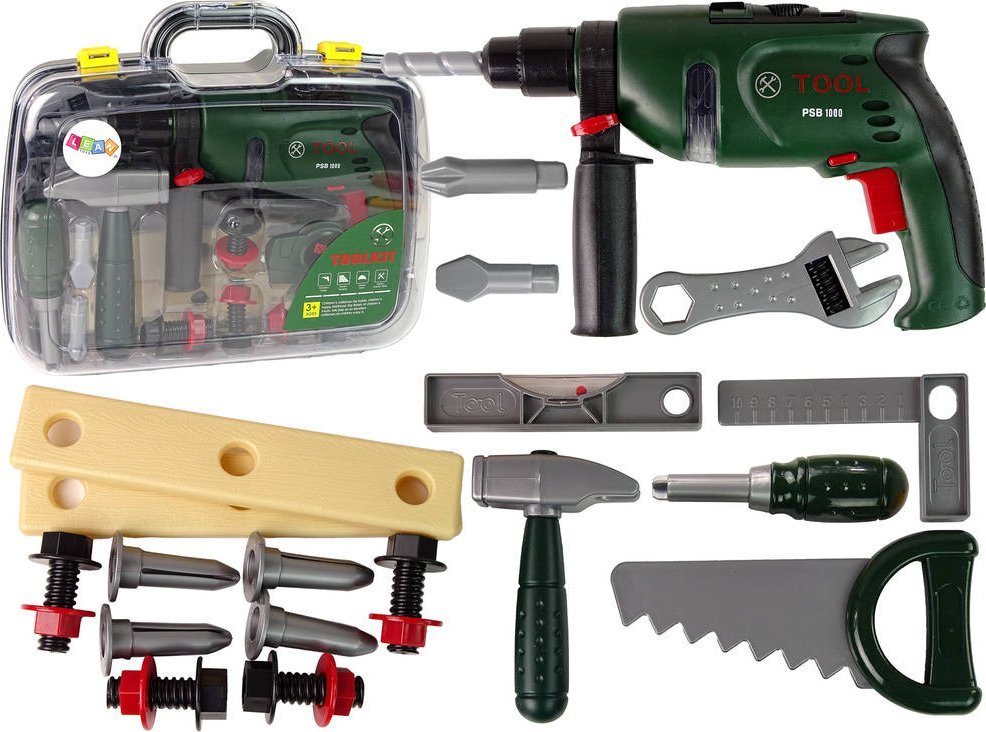 LeanToys Zestaw Majsterkowicza w Walizce Wiertarka Na Baterie Młotek