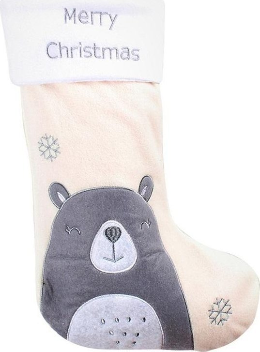 Skarpeta świąteczna biała Miś 27x42cm