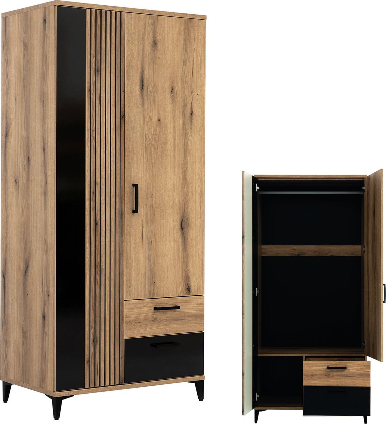 BogFran Szafa wąska do przedpokoju dąb czarna ARIS AS10