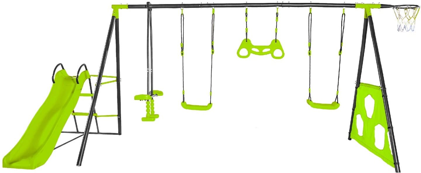 Plac zabaw do ogrodu Deluxe Max metalowy, huśtawki, zjeżdżalnia, kosz