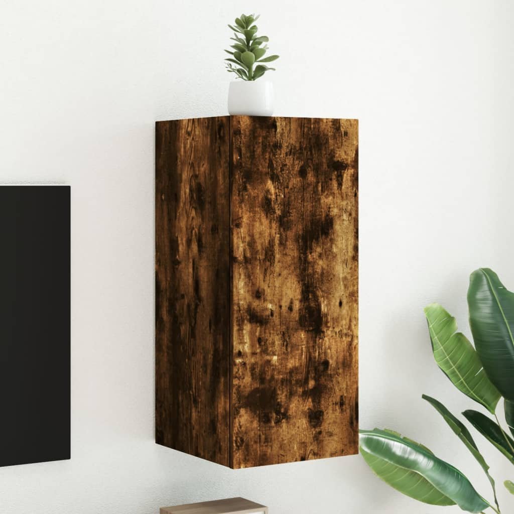 vidaXL Ścienna szafka TV z LED, przydymiony dąb, 30,5x35x70 cm