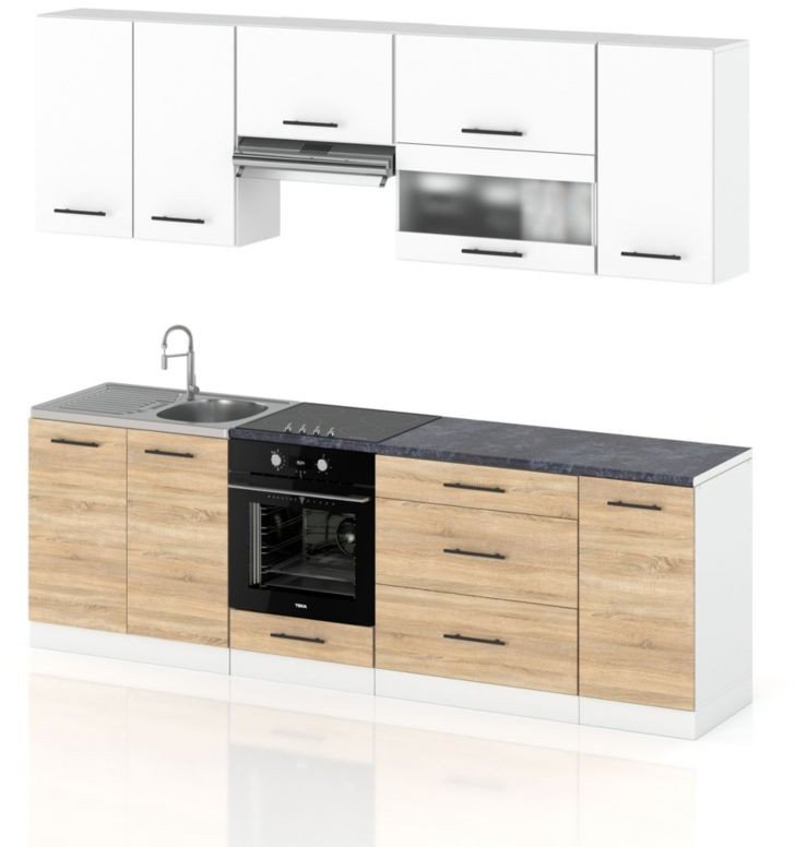 Meble Kuchenne Kuchnia Marocco 2.6m Zestaw Modułowy Nowoczesny Biały Sonoma