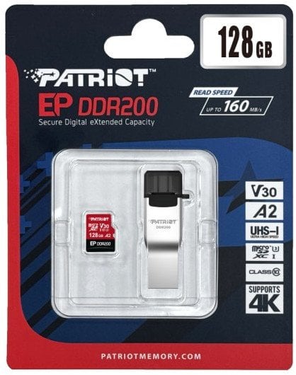PATRIOT MEMORY Micro SDXC DDR200 with A+C card reader 128GB UHS-I U3/A2/C10/V30