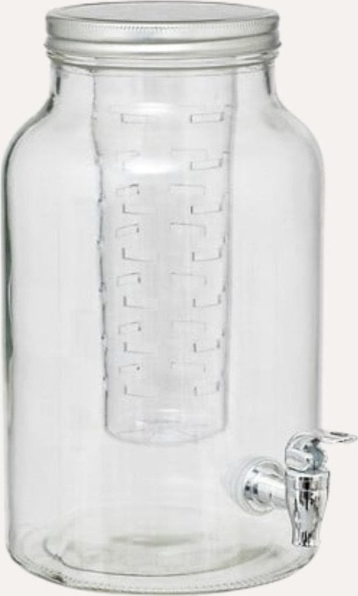 Szklany dozownik do napojów z kranikiem i wkładem na owoce FUZY, 6 l