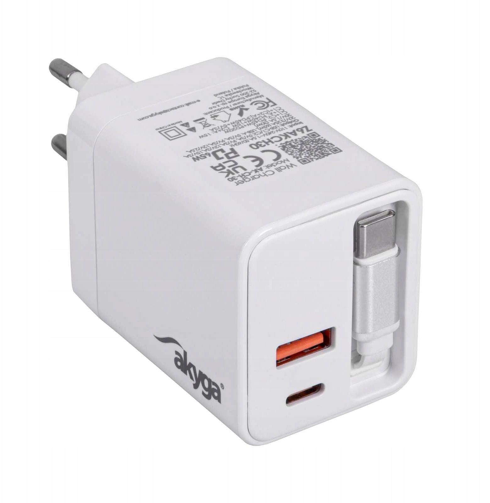 Ładowarka USB AK-CH-30 USB-A + 2x USB-C PD 5-20V / max. 3.25A 65W Quick Charge 3.0 GaN