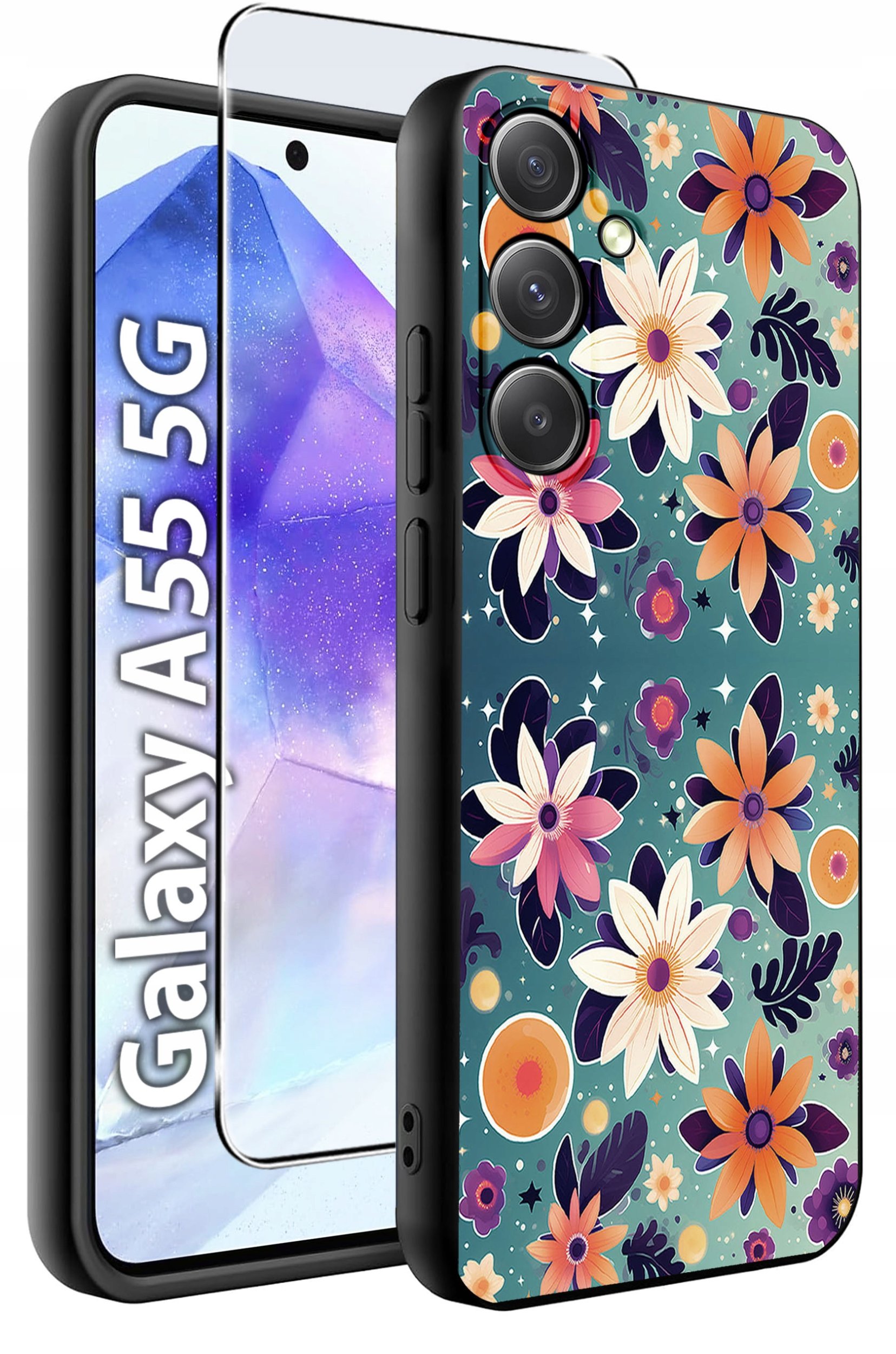 ETUI do Samsung A55 5G WZORY | SILIKONOWE MATT CASE + SZKŁO HARTOWANE 9H