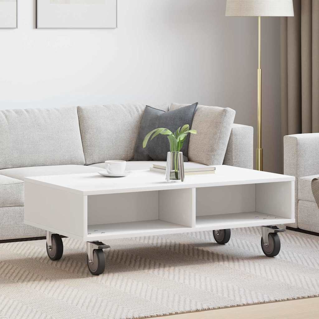 vidaXL Stolik boczny z kółkami Biały 90 x 50 x 30 cm