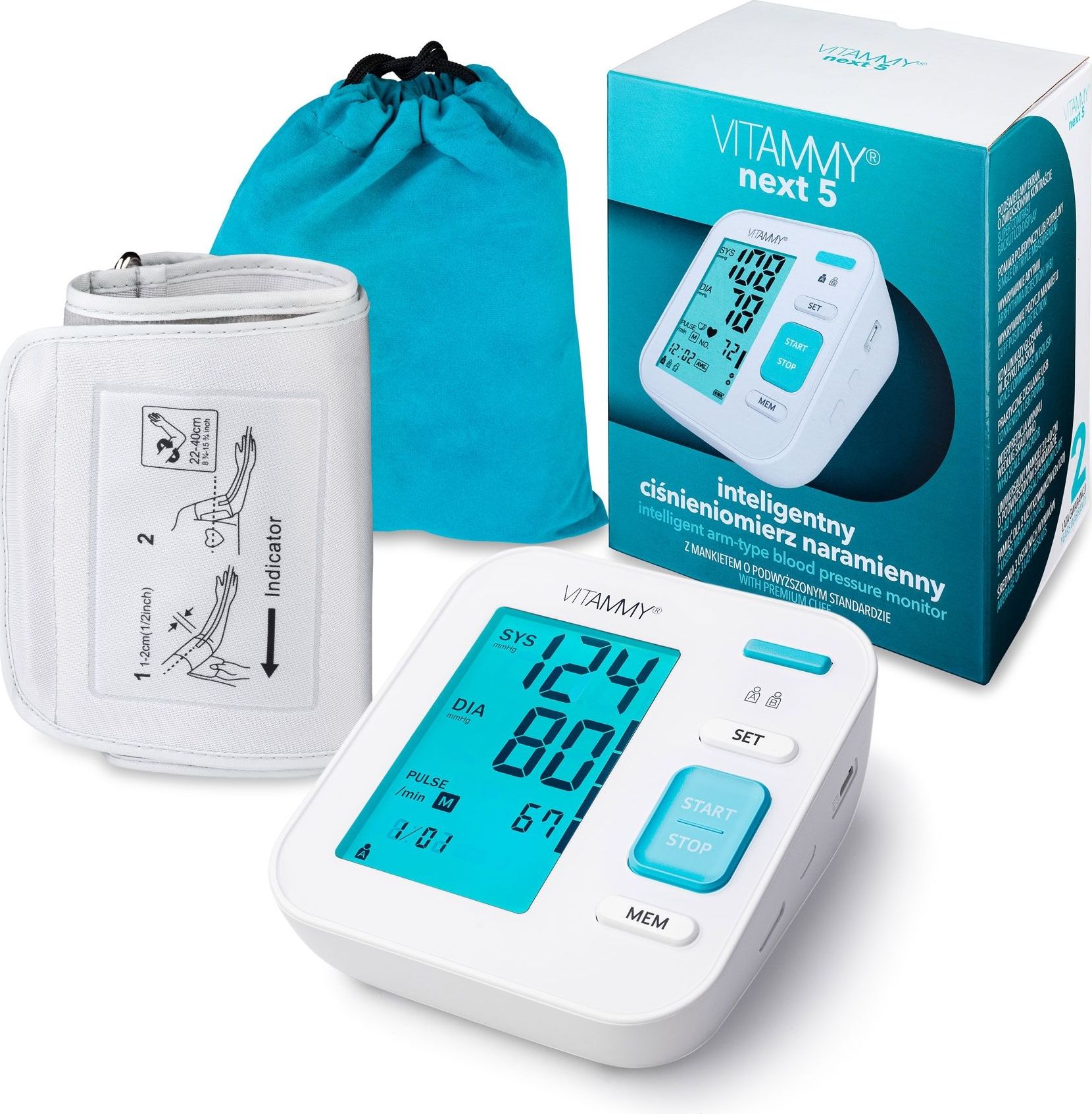 Ciśnieniomierz Vitammy VITAMMY NEXT 5 Ciśnieniomierz naramienny z mankietem 22-40cm o podwyższonym standardzie i funkcją głosową- : Standard