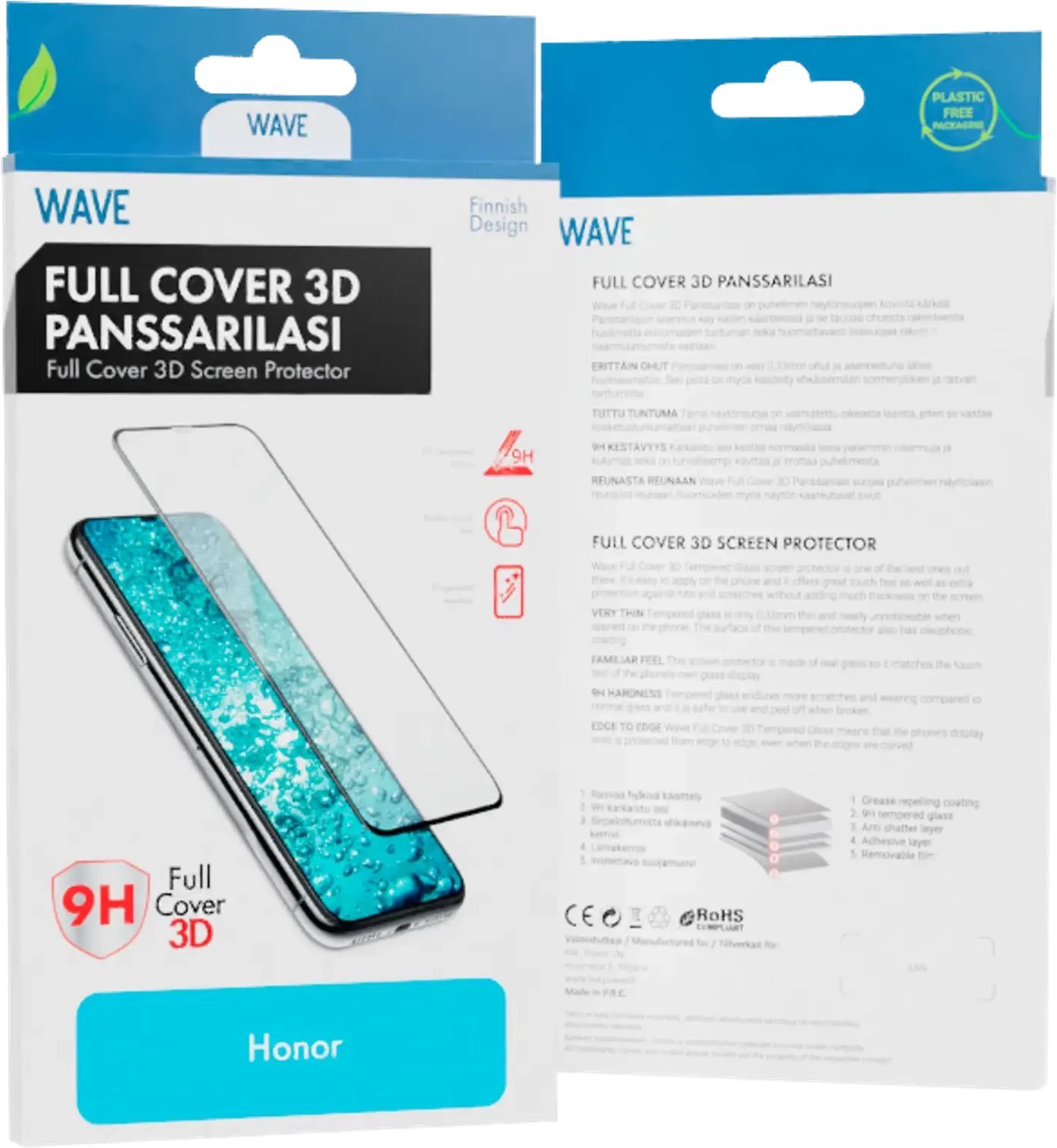 Wave Full Cover 3D tempered glass, Honor 200 Pro, black frame