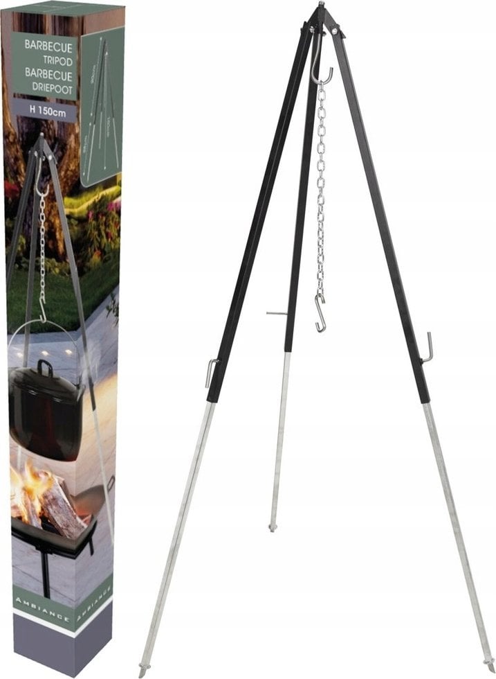 Ambiance Stojak na kociołek, ruszt grillowy stalowy regulowany trójnóg 150 cm