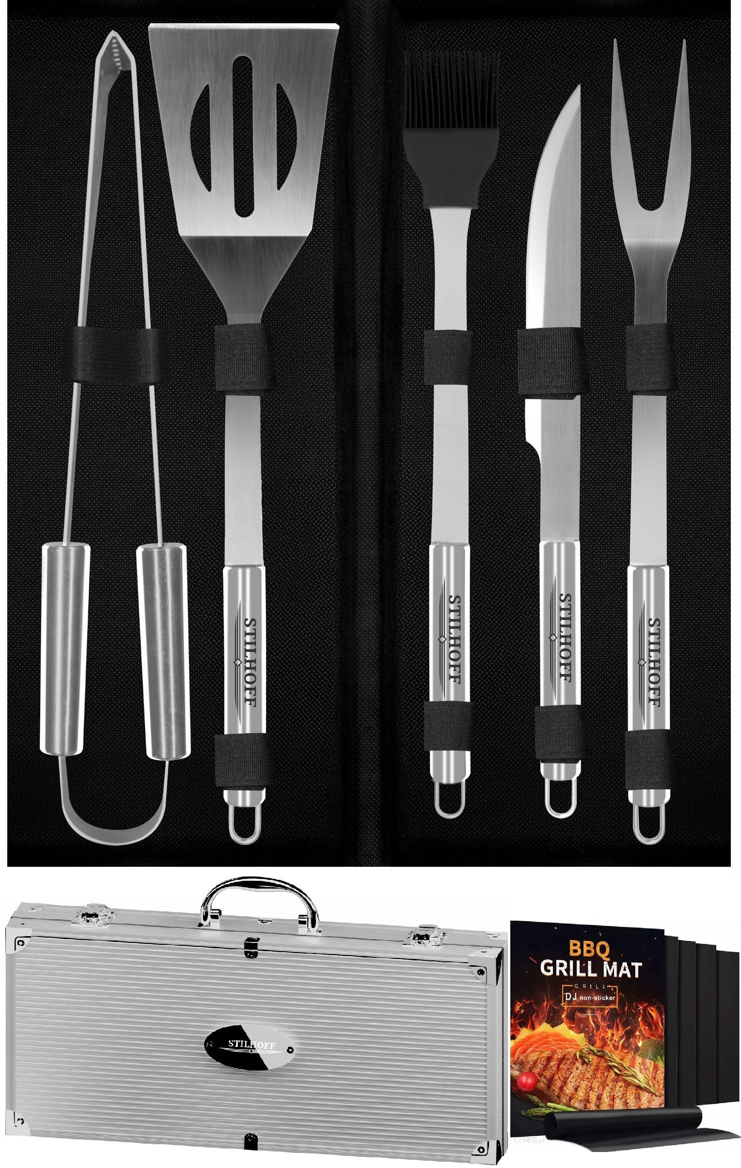 Zestaw akcesoria do GRILLA STILHOFF sztućce przybory 11szt 5+walizka+5xmata