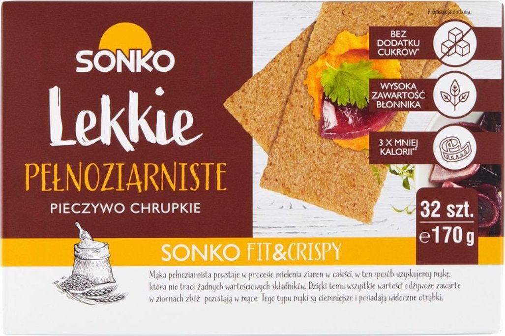 SONKO Sonko Pieczywo chrupkie Lekkie pełnoziarniste 170 g (32 sztuki)
