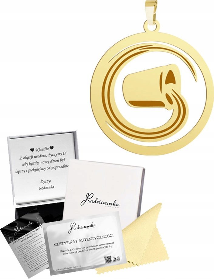 Radziszewska Jewellery Zawieszka Złota Znak Zodiaku Wodnik Srebro 925 Prezent Dedykacja Gratis