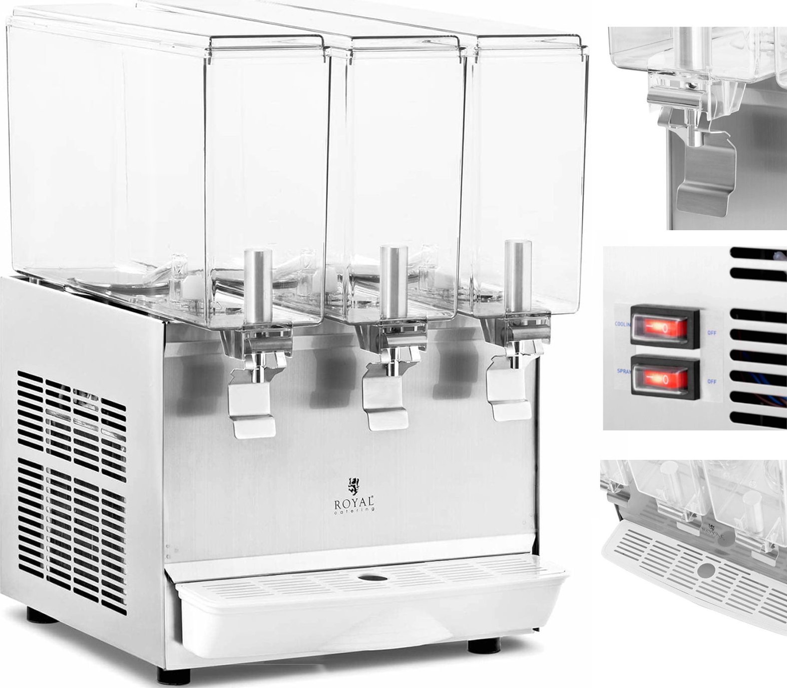 Royal Catering Dyspenser dozownik chłodzący do soków napojów potrójny 3 x 10 l 320 W Dyspenser dozownik chłodzący do soków napojów potrójny 3 x 10 l 3