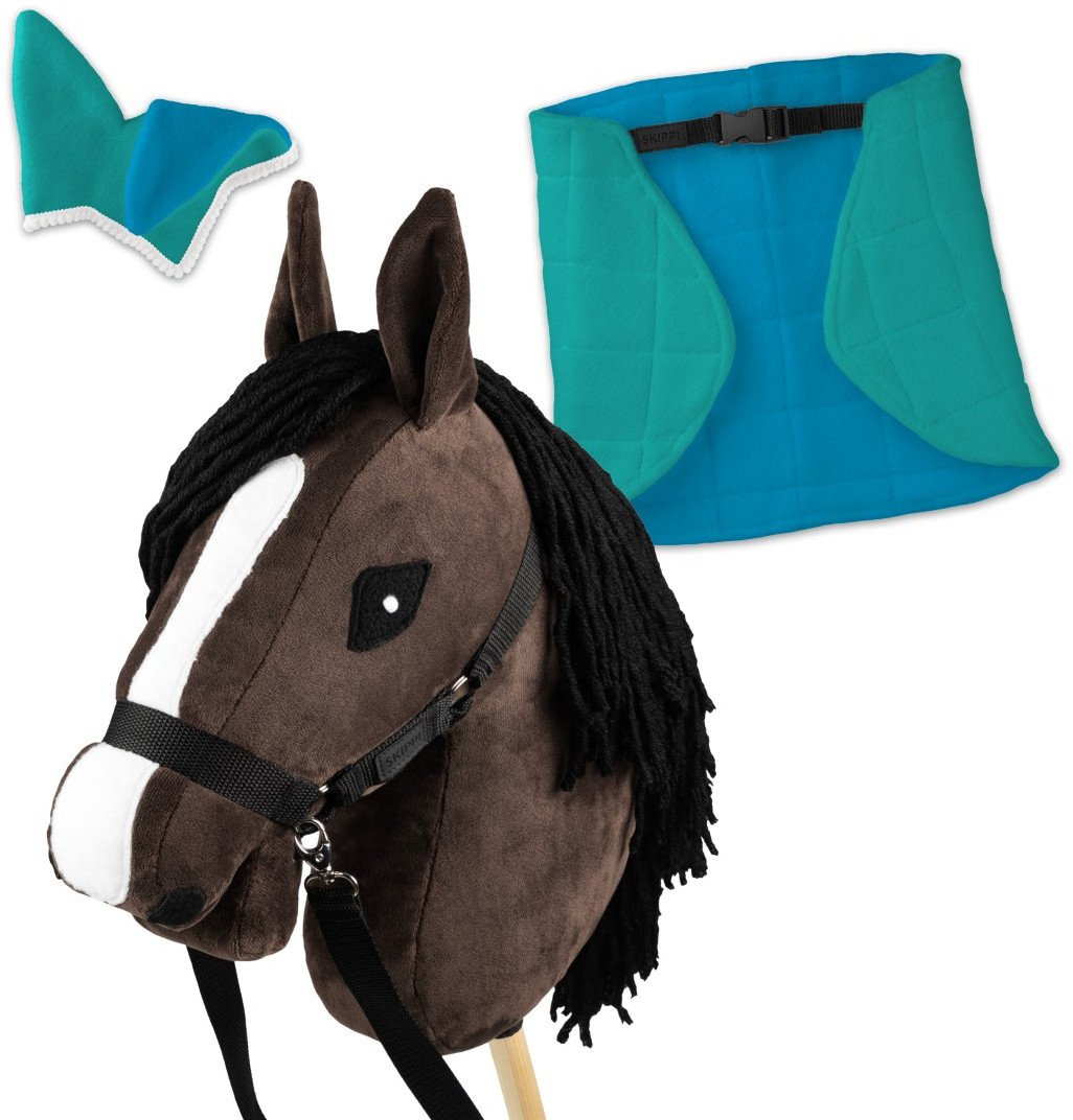 Zestaw Skippi - Hobby Horse Gniady - Derka i nauszniki - mięta i niebieski