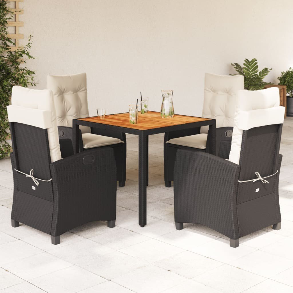 vidaXL VidaXL 5 Piece Patio Dining Set with Cushions Black Poly Rattan
