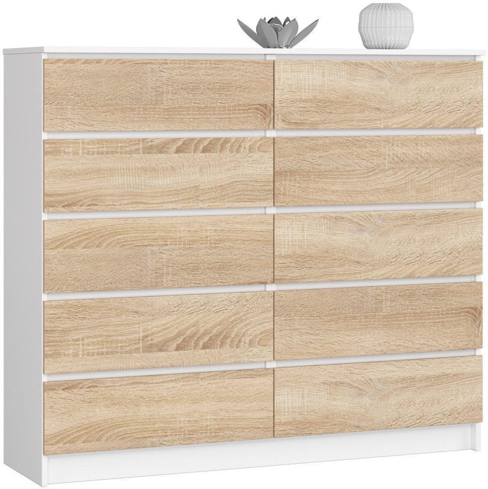 Fabryka Mebli Akord KOMODA K 140 cm 10 SZUFLAD BIAŁA / SONOMA