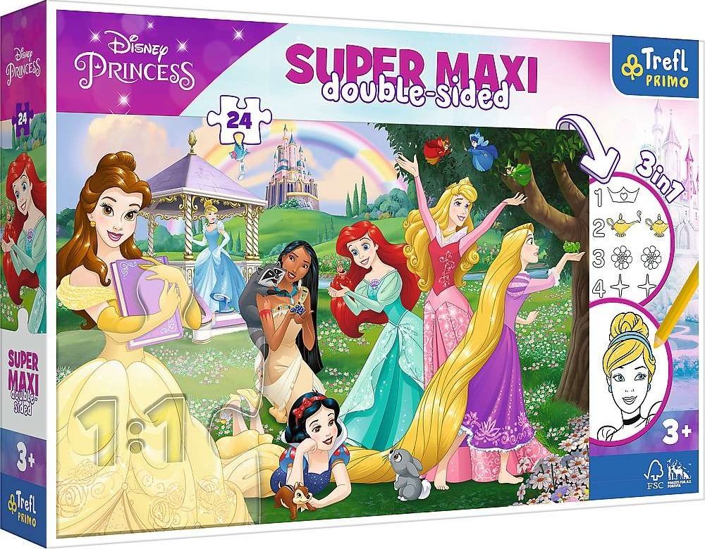 Trefl Dwustronne Puzzle 24 elementy Super Maxi Disney Wesołe Księżniczki 3w1