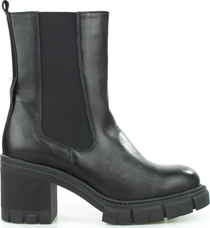 Sempre Botki sztyblety na klocku na platformie skórzane wysokie licowe czarne Sempre-40