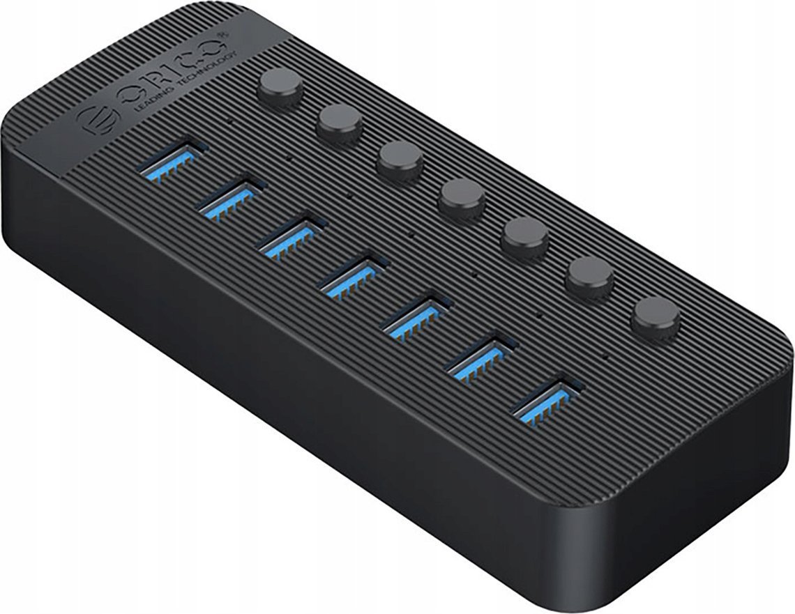 HUB 7-portowy z włącznikiem USB-A 3.0 - czarny