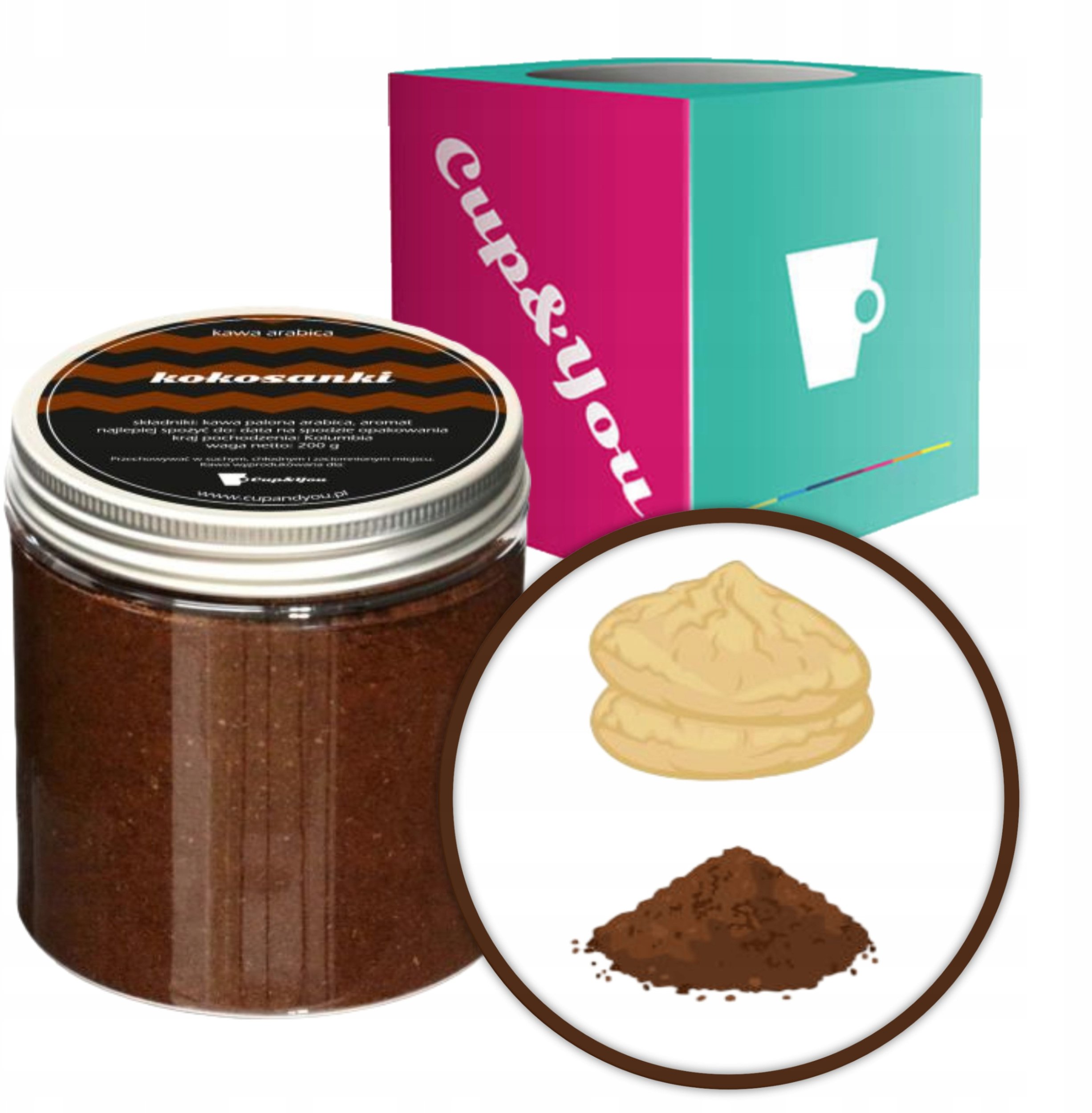 Kawa aromatyzowana świeżo MIELONA smak KOKOSANKI ARABICA Cup&You 200g na prezent upominek dla kobiety mężczyzny faceta mamy taty żony męża