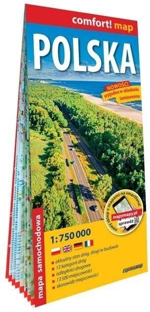 Polska laminowana mapa samochodowa 1:750 000