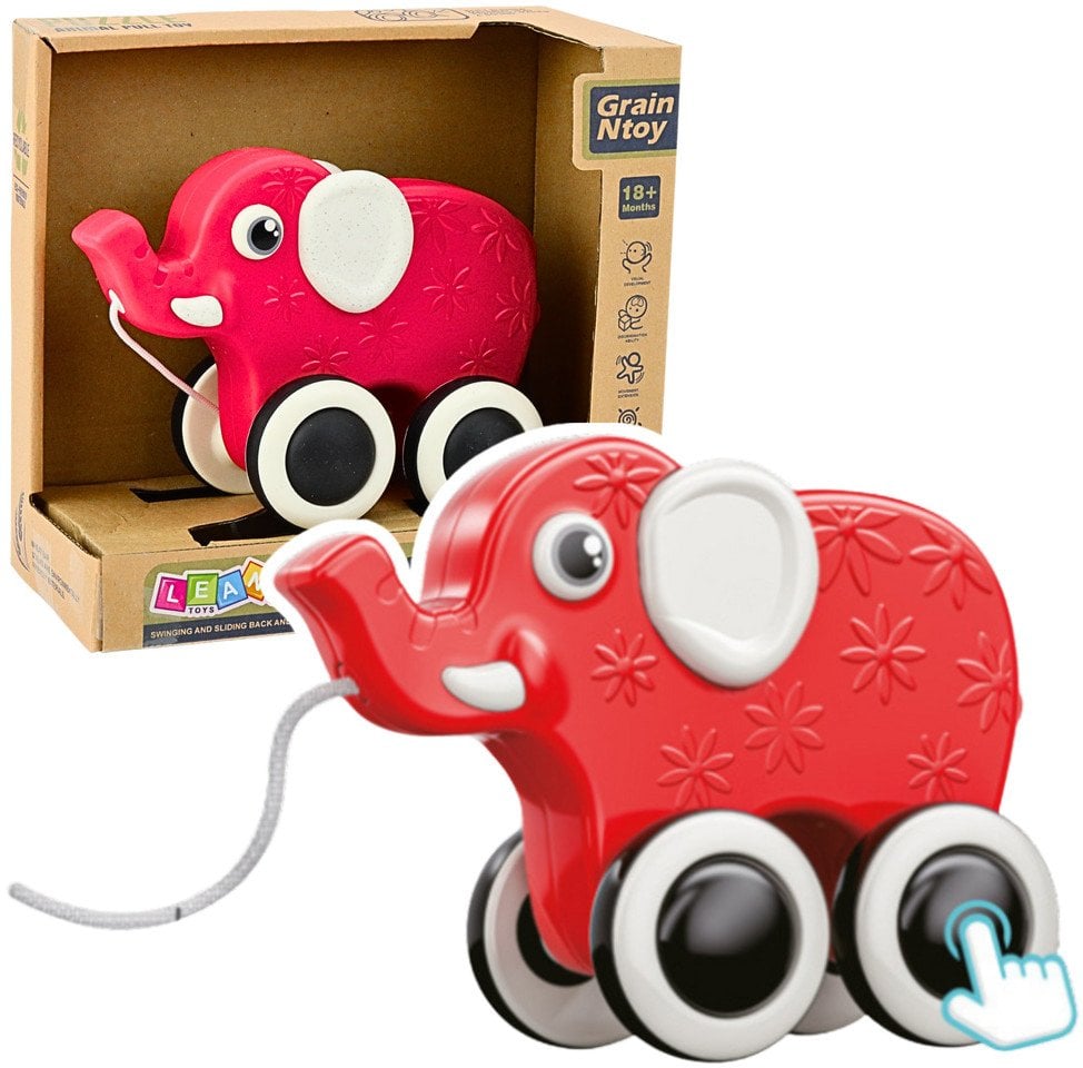 Słonik Zabawka Do Ciągnięcia Na Sznurku Piszczałka Eko Czerwony