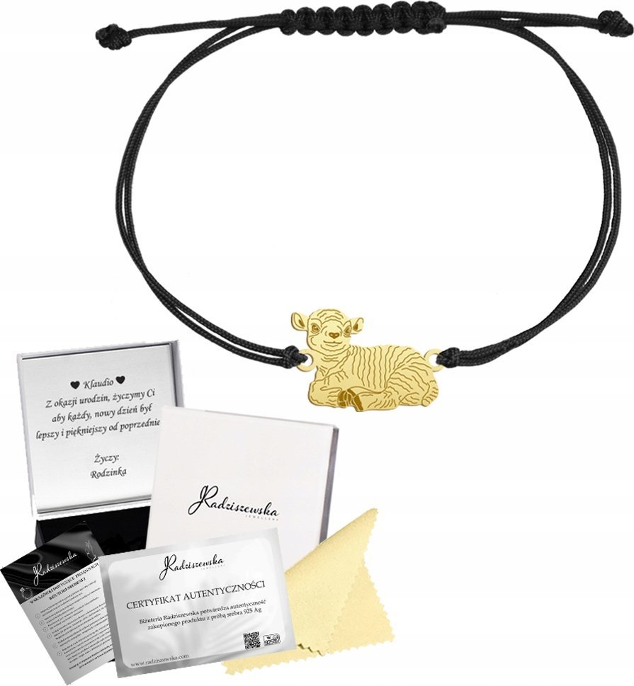 MEJK Jewellery Bransoletka Złota Baranek Wielkanocny SREBRO 925 Sznurek Prezent ŻYCZENIA