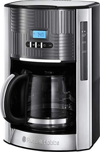 Ekspres przelewowy Russell Hobbs Cyfrowy Ekspres Russell Hobbs Geo szary ze stali nierdzewnej, programowalny zegar, szklany dzbanek 1,5 l, do 12 filiż