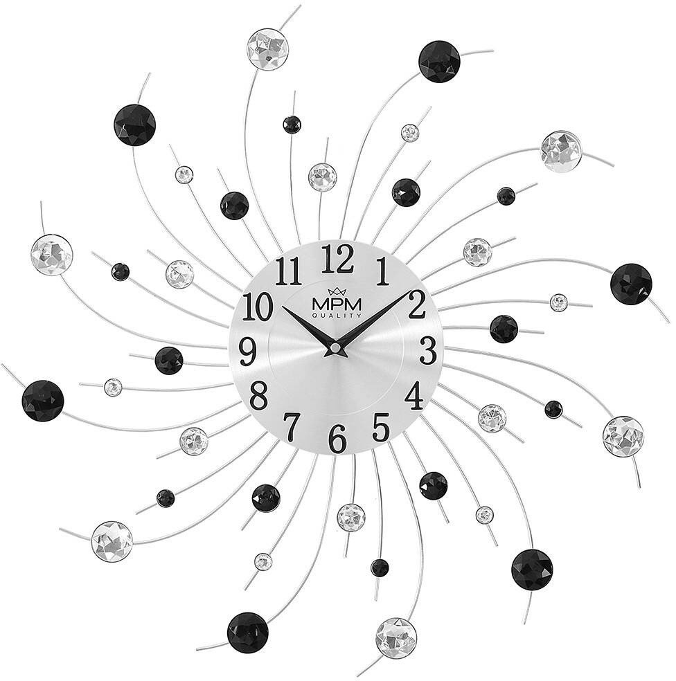 Duży zegar ścienny MPM E04.4283.70 z kryształkami 50 cm .