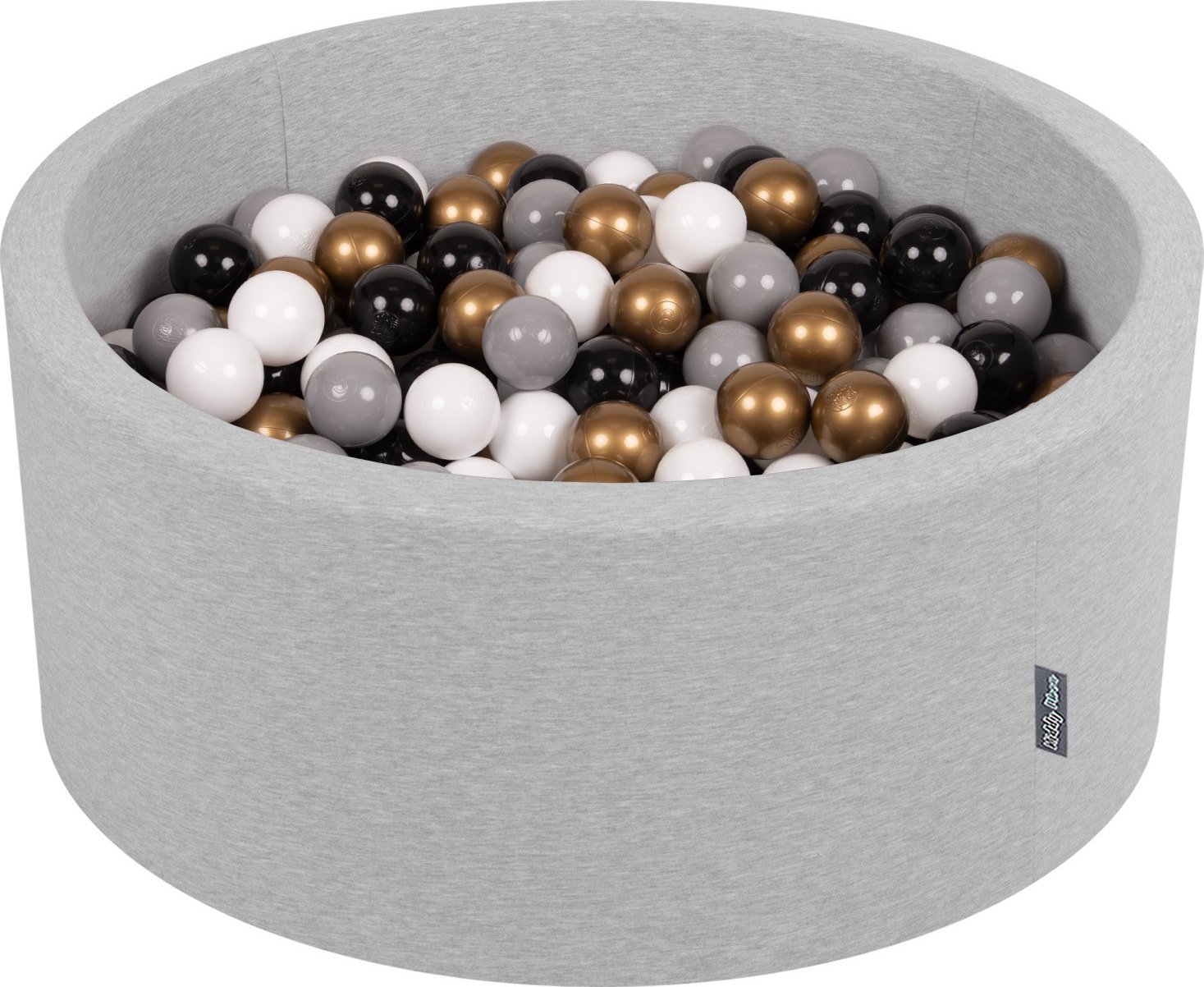 KiddyMoon KiddyMoon Suchy basen okrągły z piłeczkami 7cm 90x40 jasnoszary: biały-szary-czarny-złoty 90x40cm/300piłek Zabawka basen piankowy