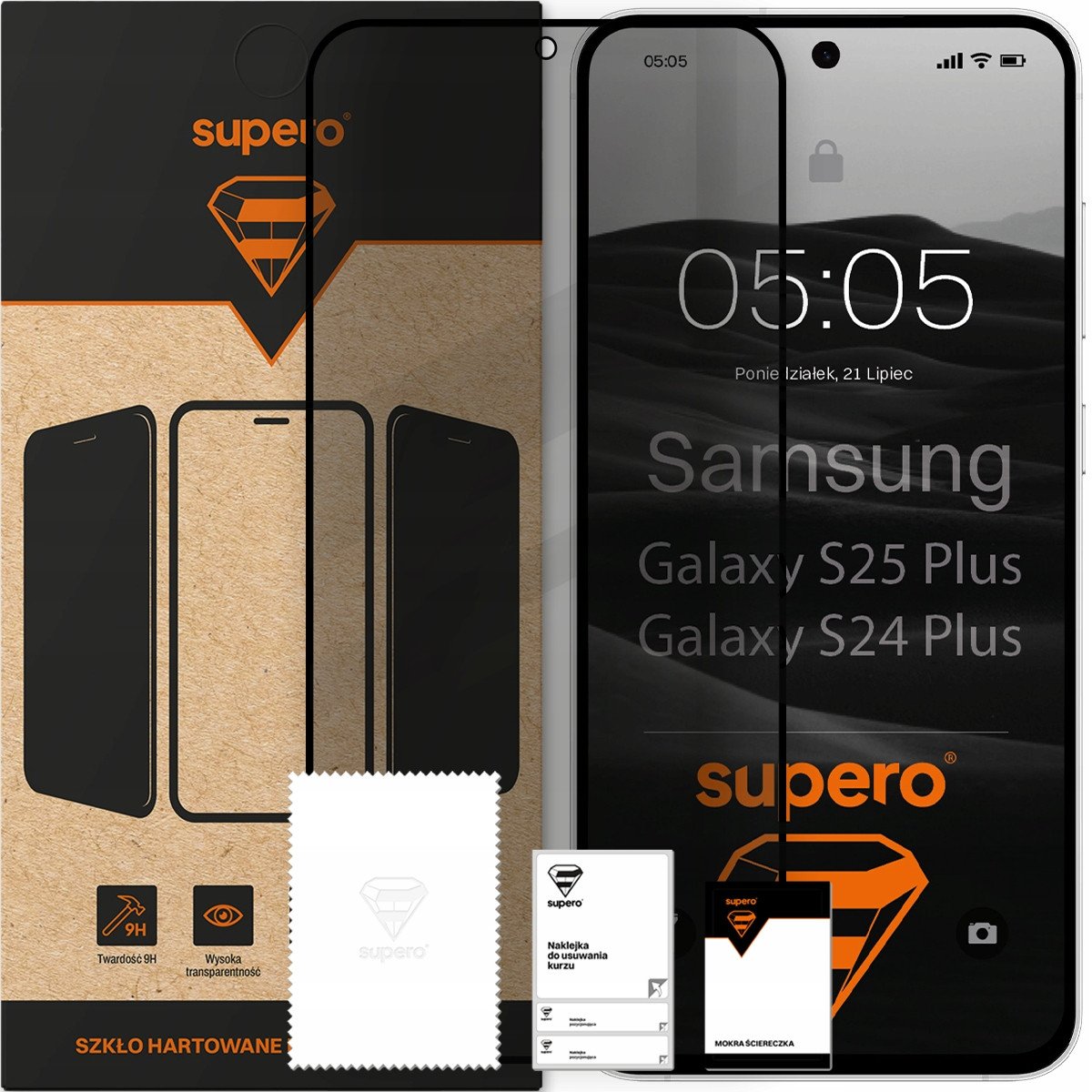 Szkło hartowane Supero do Samsung Galaxy S25 Plus / S24 Plus, prywatyzujące z czarną ramką